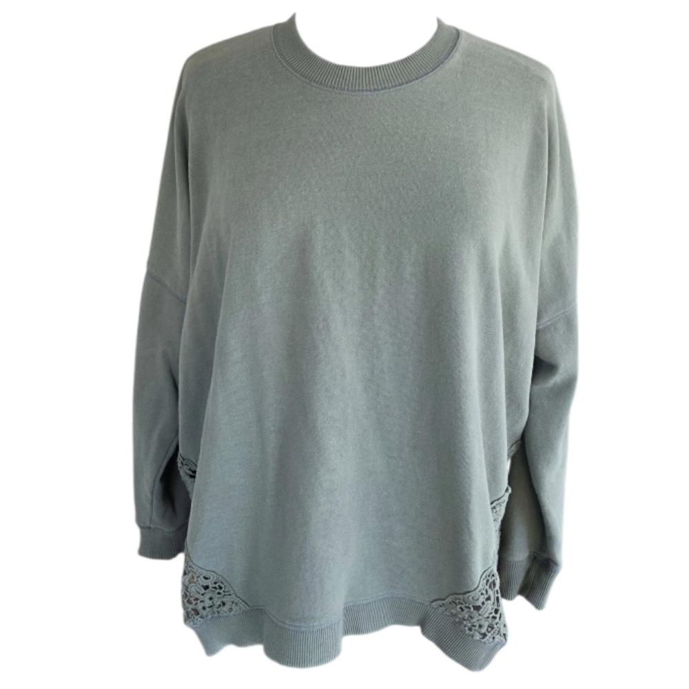 aerie Sage Green Pullover Sweatshirt with Lace Trim
